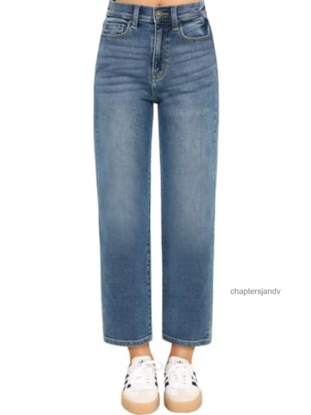 Cropped Straight Leg High Waisted Jeans 7/8 Length Crop Hem Denim Pants